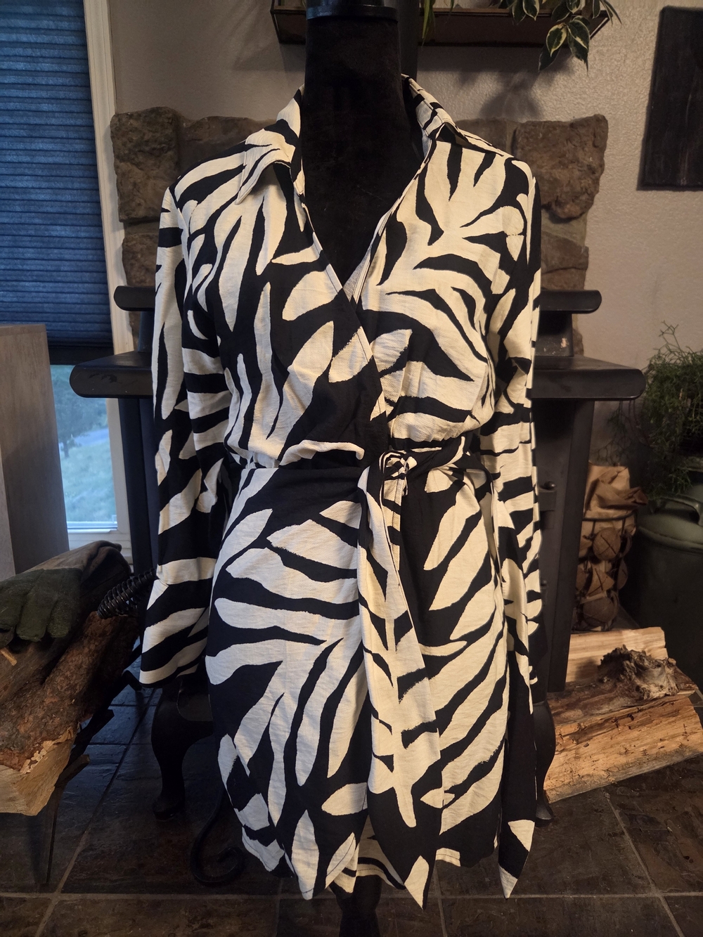 H&M Black and White Zebra Print Wrap Mini Dress